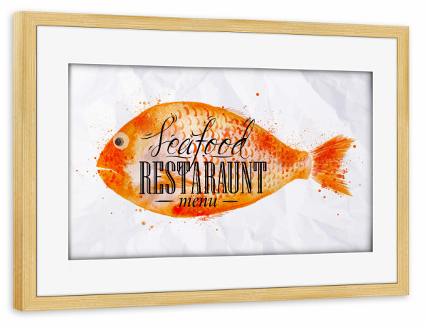 Poster mit Rahmen kiefer "Watercolor fish" artboxONE - Essen & Trinken,Schwarzweiß