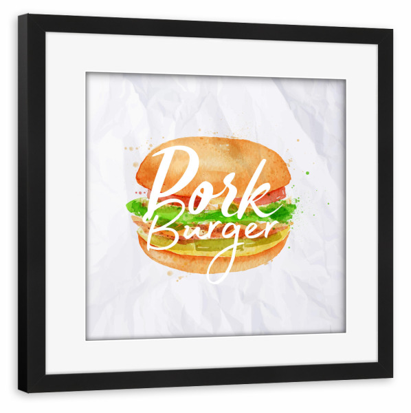 Poster mit Rahmen schwarz "Pork burger watercolor" artboxONE - Essen & Trinken,Schwarzweiß