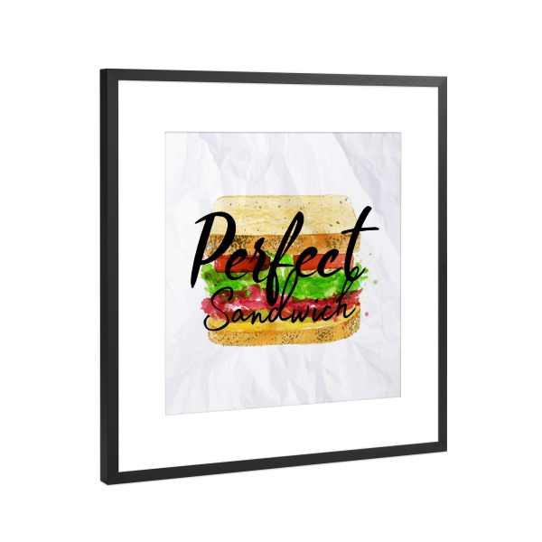 Poster mit Rahmen Schwarz (Metallic) "Perfect sandwich watercolor" artboxONE - Essen & Trinken,Schwarzweiß