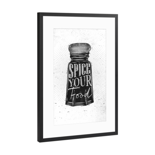 Poster mit Rahmen Schwarz (Metallic) "Pepper castor spice" artboxONE - Essen & Trinken,Schwarzweiß