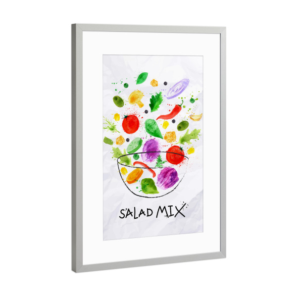 Poster mit Rahmen Silber "Salad mix watercolor" artboxONE - Essen & Trinken,Schwarzweiß