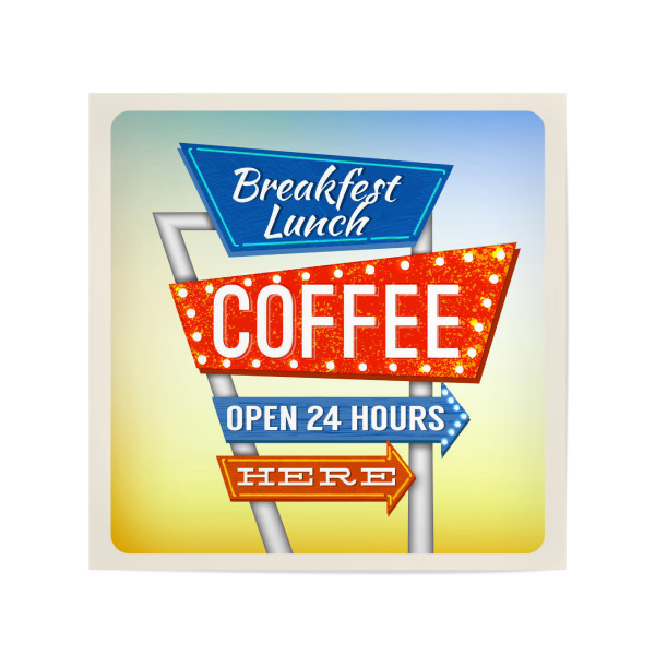 Poster 20x20 cm "Retro Neon Sign Breakfest Coffee" artboxONE - Typografie,Essen & Trinken,Schwarzweiß,Fashion,Festivals