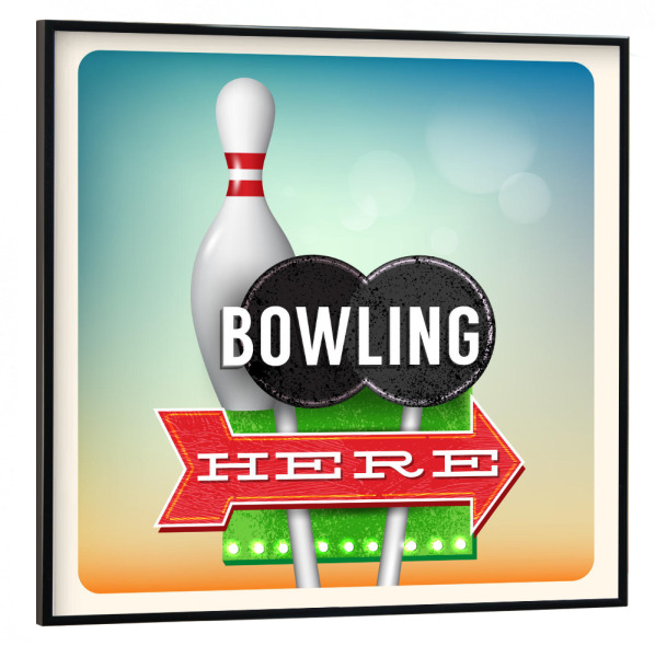 Poster mit schwarzem Rahmen 30x30 cm "Retro Neon Sign Bowling" artboxONE - Typografie,Essen & Trinken,Schwarzweiß,Fashion,Festivals