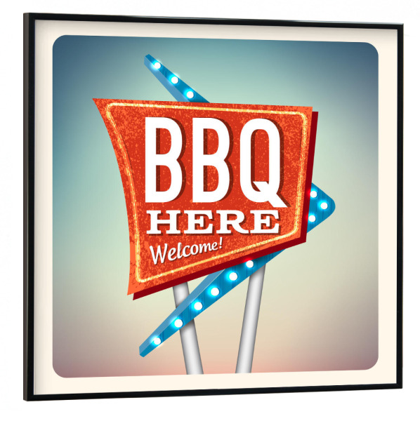 Poster mit schwarzem Rahmen 30x30 cm "Retro Neon Sign BBQ" artboxONE - Typografie,Essen & Trinken,Schwarzweiß