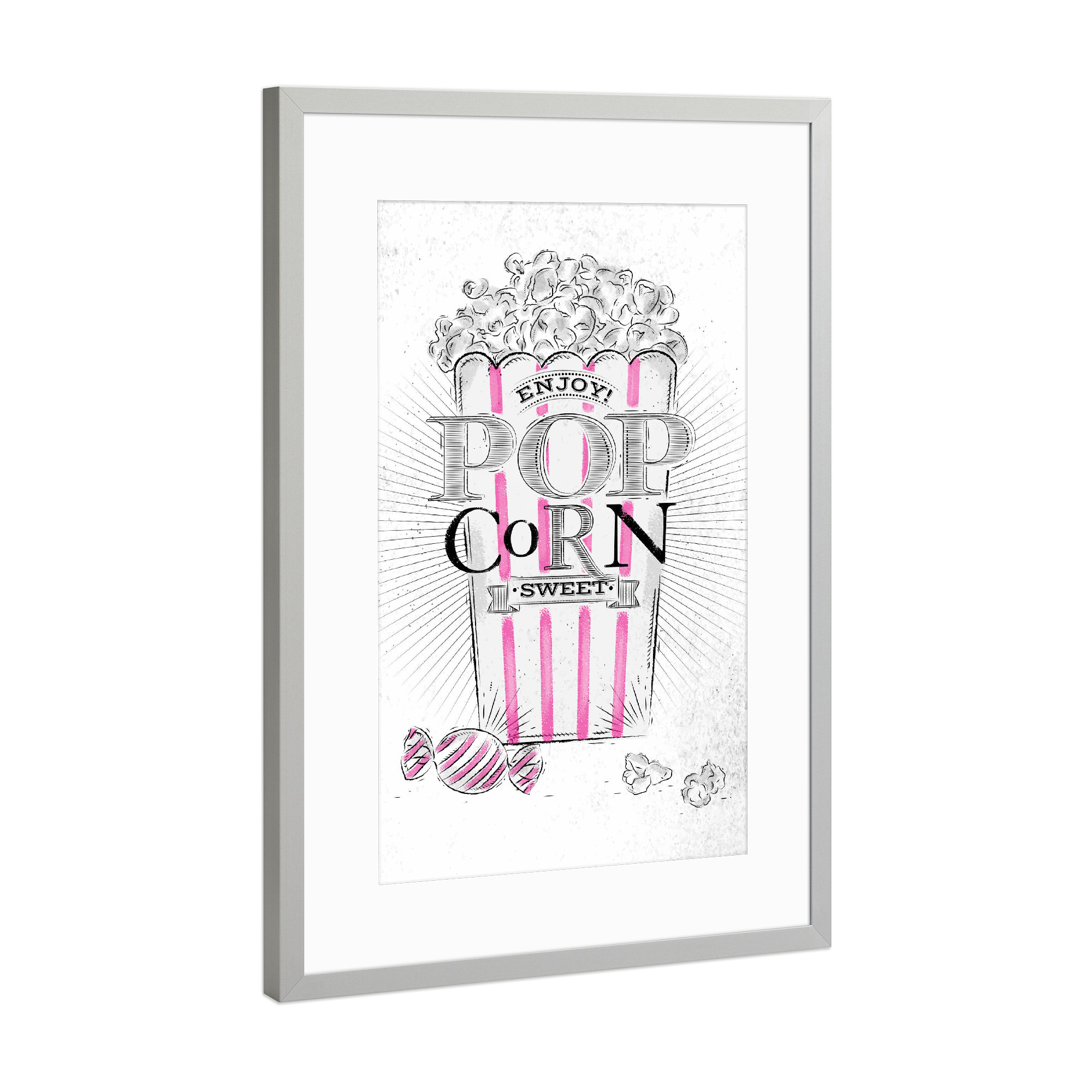 Poster mit Rahmen Silber "Popcorn sweet" artboxONE - Essen & Trinken,Schwarzweiß,Fashion,Festivals