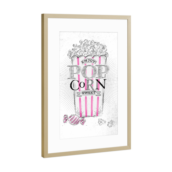 Poster mit Rahmen Gold "Popcorn sweet" artboxONE - Essen & Trinken,Schwarzweiß,Fashion,Festivals