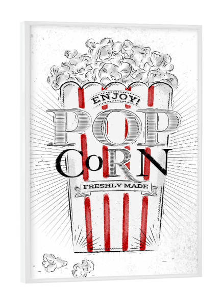Poster mit weißem Rahmen "Popcorn" artboxONE - Typografie,Essen & Trinken,Schwarzweiß,Fashion