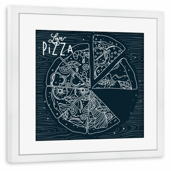 Poster mit Rahmen weiß "Love pizza blue" artboxONE - Essen & Trinken,Schwarzweiß