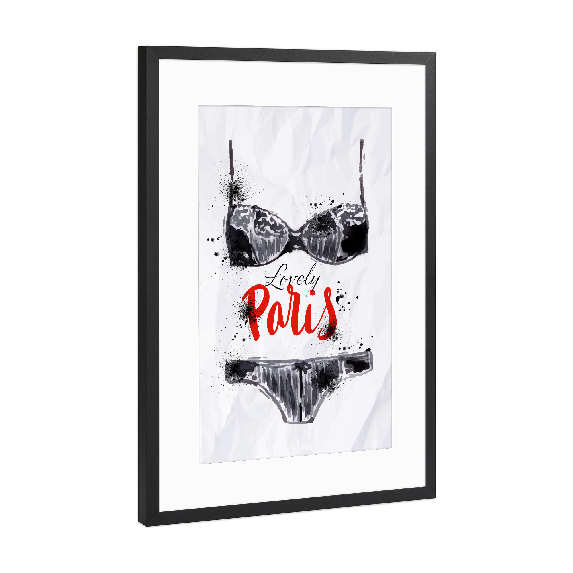 Poster mit Rahmen Schwarz (Metallic) "Paris black lingerie" artboxONE - Schwarzweiß,Städte / Paris