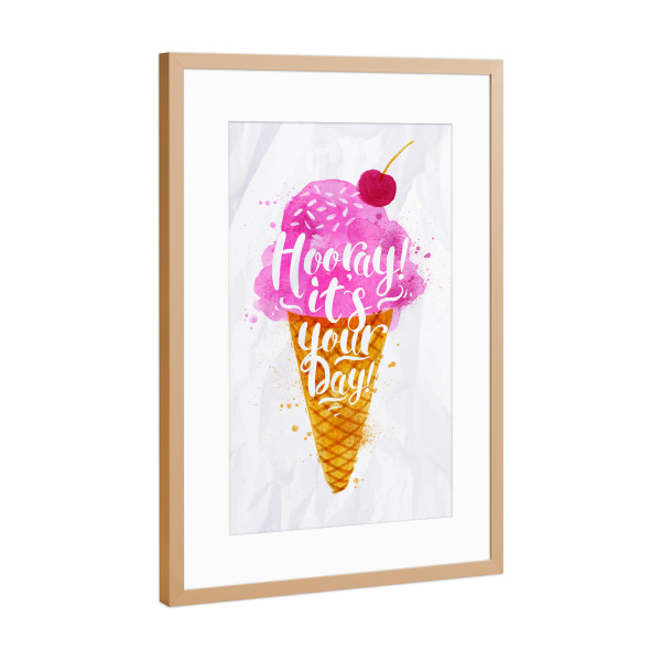 Poster mit Rahmen Kupfer "Ice cream it's your day" artboxONE - Essen & Trinken,Schwarzweiß