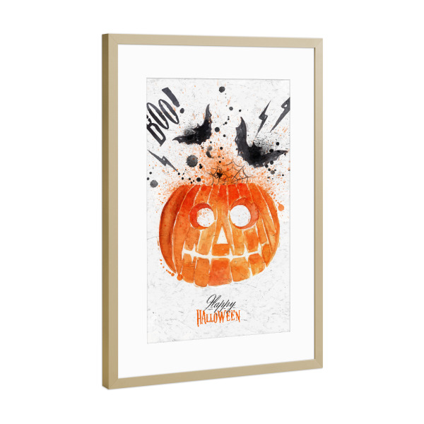 Poster mit Rahmen Gold "Pumpkin halloween" artboxONE - Schwarzweiß,Festivals