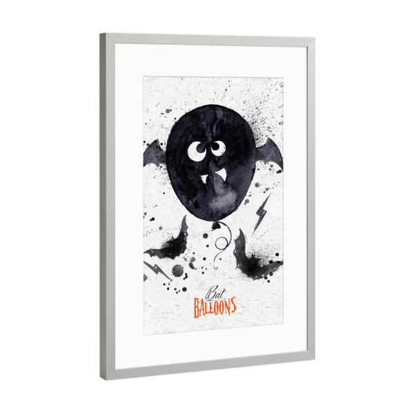 Poster mit Rahmen Silber "Halloween balloon" artboxONE - Typografie,Tiere,Schwarzweiß