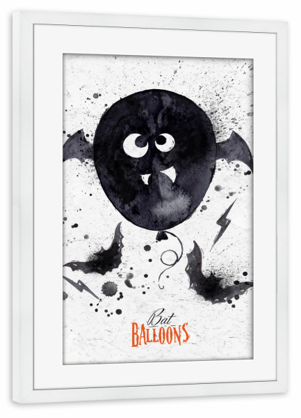 Poster mit Rahmen weiß "Halloween balloon" artboxONE - Typografie,Tiere,Schwarzweiß