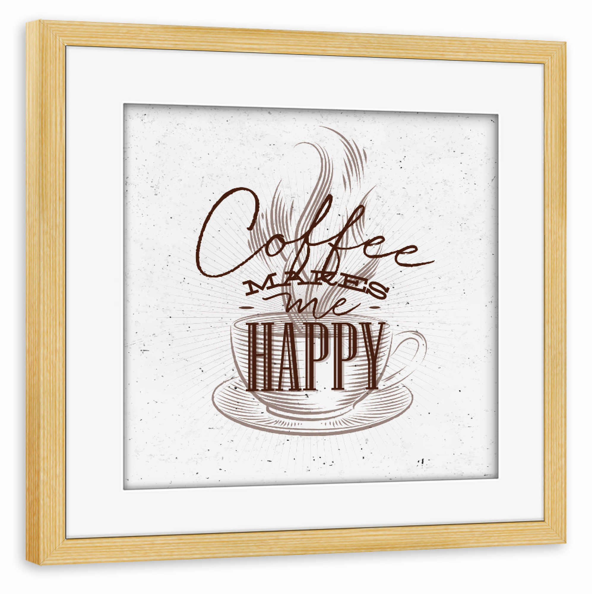 Poster mit Rahmen kiefer "Coffee makes me happy brown" artboxONE - Essen & Trinken