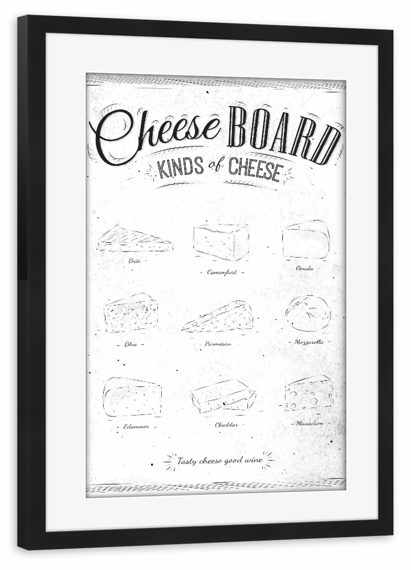Poster mit Rahmen schwarz "Set cheese coal" artboxONE - Essen & Trinken,Schwarzweiß