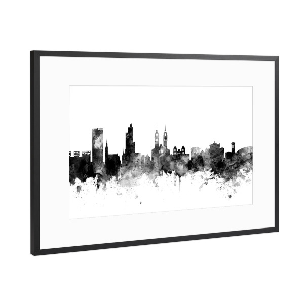 Poster mit Rahmen Schwarz (Metallic) "Winterthur Switzerland Skyline 2" artboxONE - Städte,Reise,Schwarzweiß