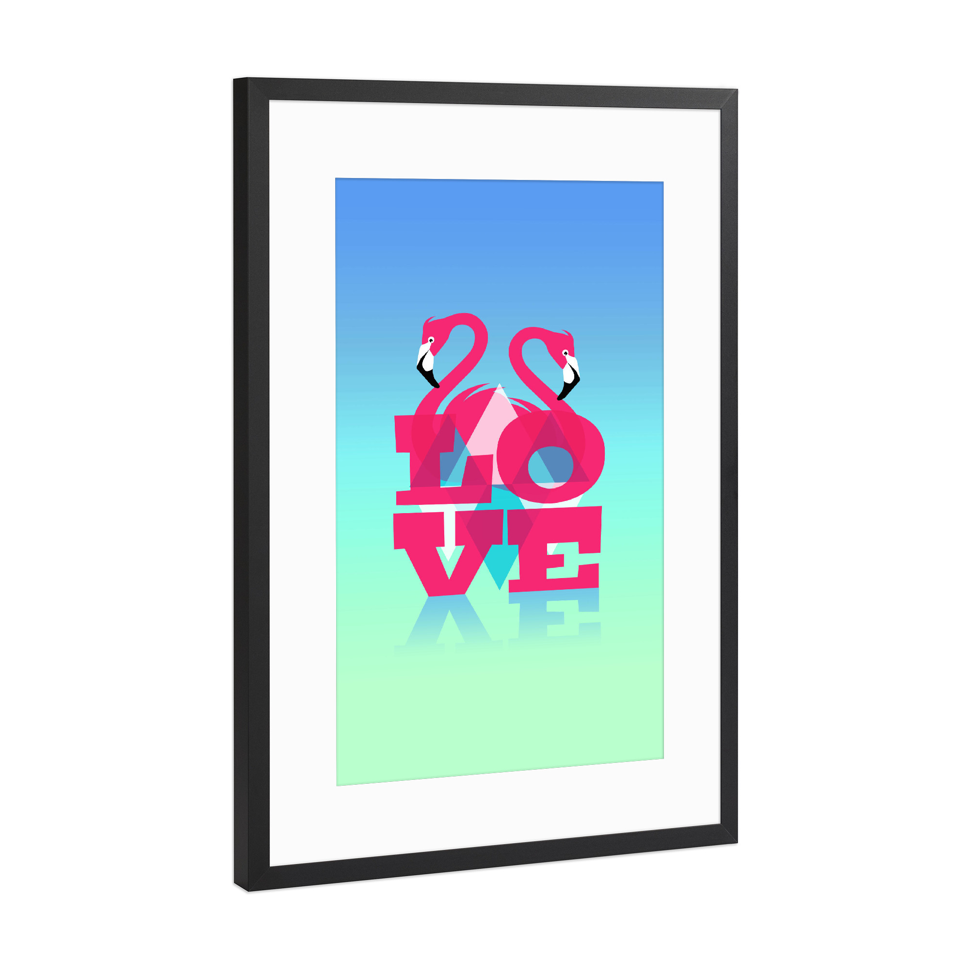 Poster mit Rahmen Schwarz (Metallic) "Pink Flamingos in Love" artboxONE - Typografie,Tiere,Geometrie,Liebe
