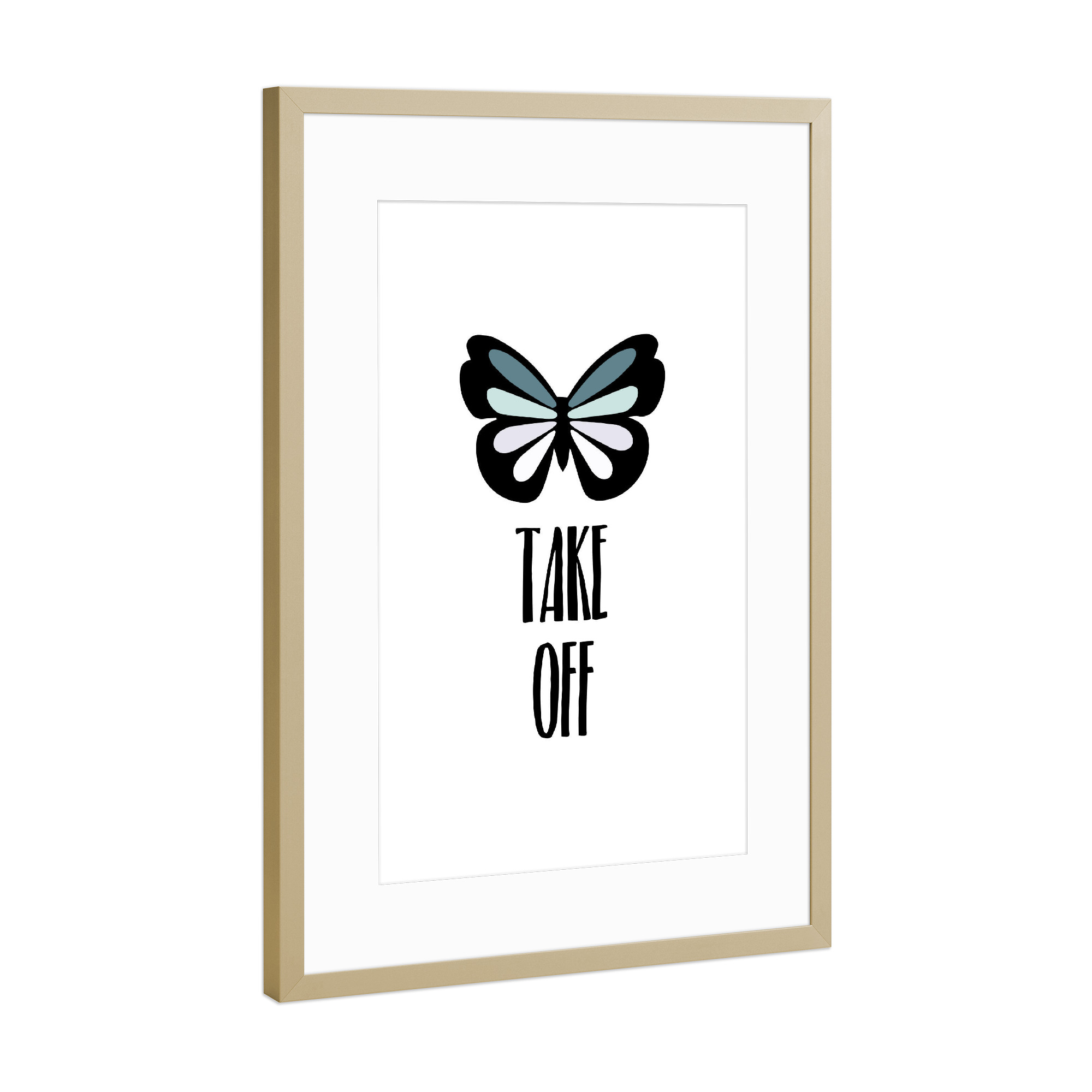 Poster mit Rahmen Gold "Take Off" artboxONE - Typografie,Tiere,Schwarzweiß
