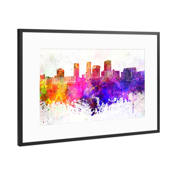 Poster mit Rahmen Schwarz (Metallic) "Akron skyline watercolor" artboxONE - Städte,Reise,Abstrakt,Architektur
