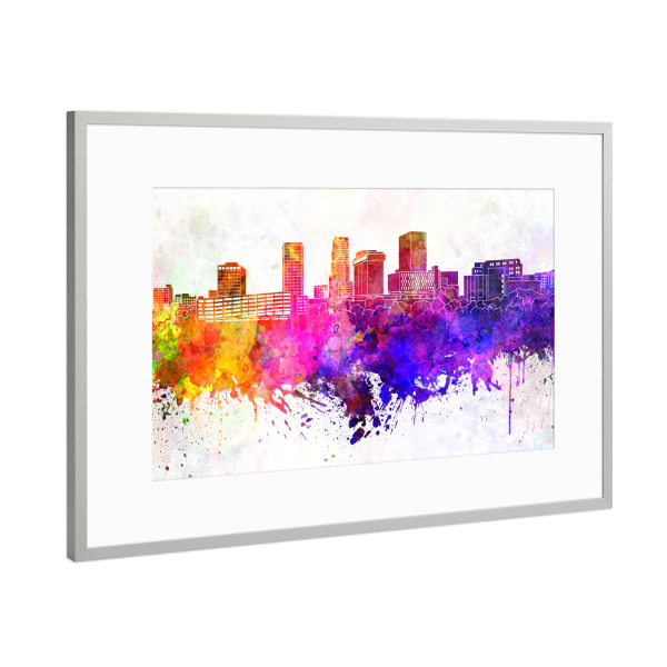 Poster mit Rahmen Silber "Akron skyline watercolor" artboxONE - Städte,Reise,Abstrakt,Architektur