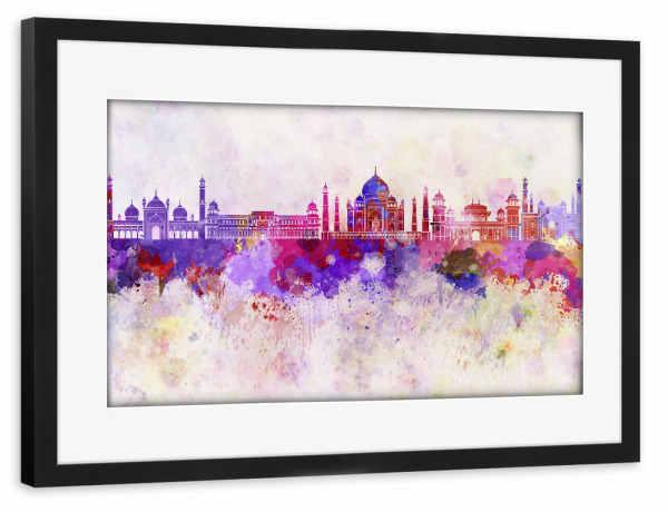 Poster mit Rahmen schwarz "Agra skyline in watercolor" artboxONE - Städte,Reise,Abstrakt,Architektur