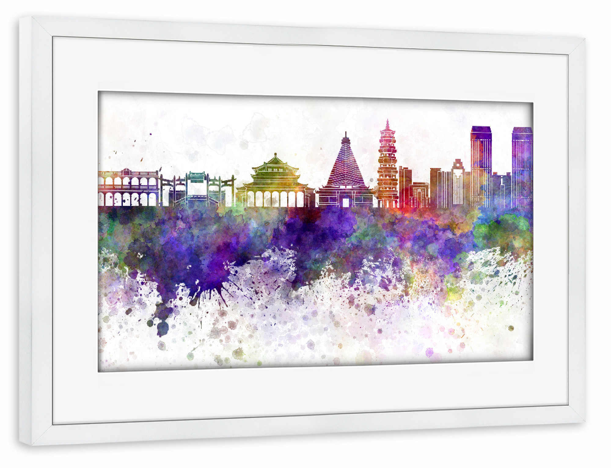 Poster mit Rahmen weiß "Zhongshan skyline in watercolor" artboxONE - Städte,Reise,Abstrakt,Architektur