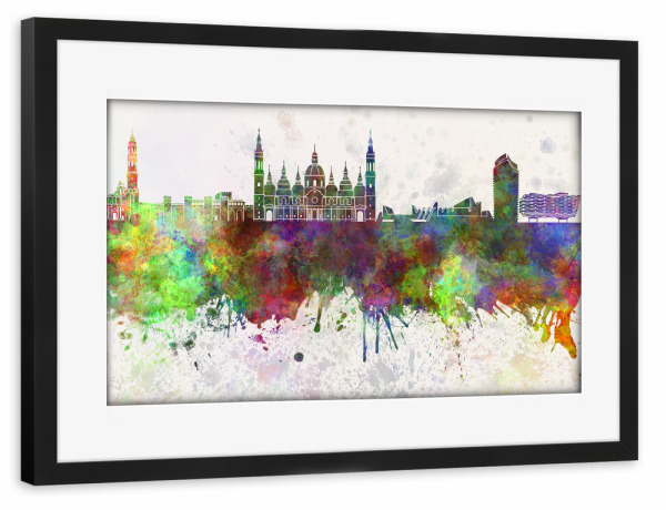Poster mit Rahmen schwarz "Zaragoza skyline in watercolor" artboxONE - Städte,Reise,Abstrakt,Architektur