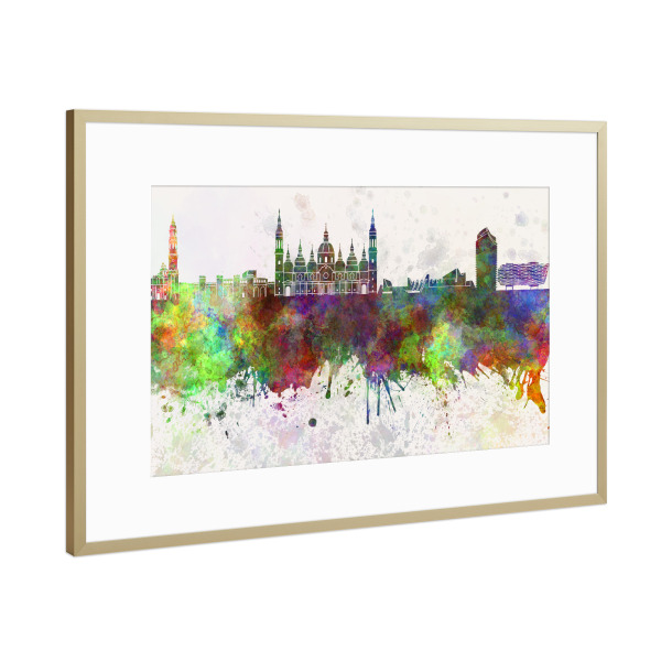 Poster mit Rahmen Gold "Zaragoza skyline in watercolor" artboxONE - Städte,Reise,Abstrakt,Architektur