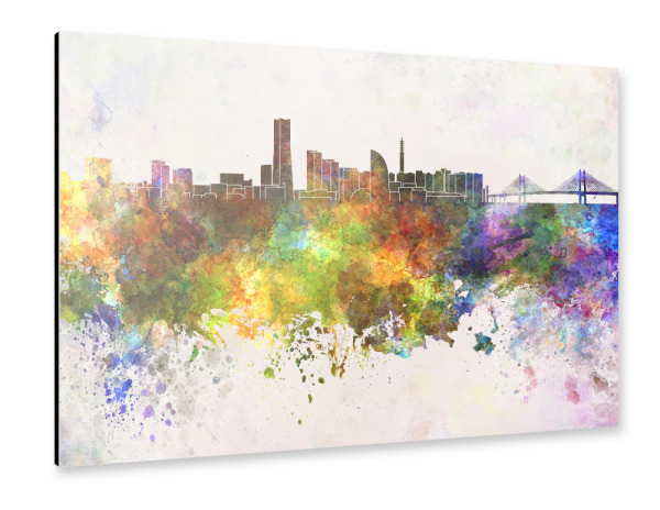 Alu-Dibond "Yokohama skyline in watercolor" 30x20 cm artboxONE