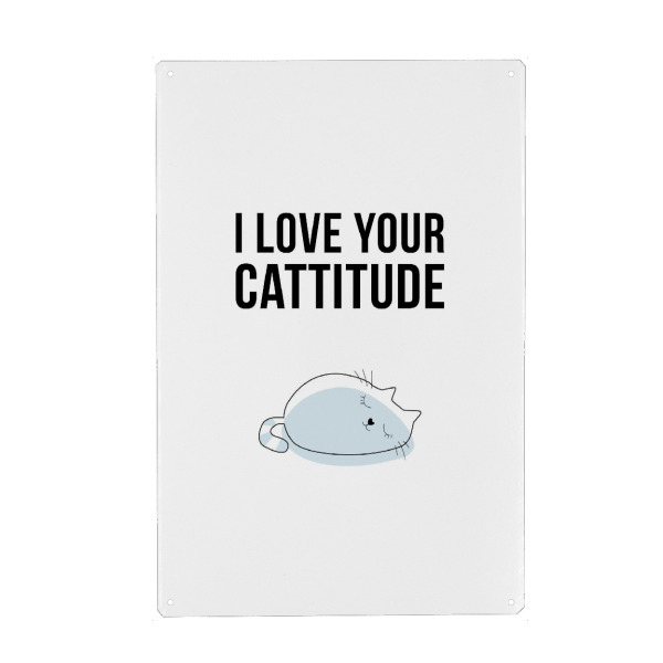 Metall Poster "Cattitude" artboxONE - Typografie,Tiere,Schwarzweiß