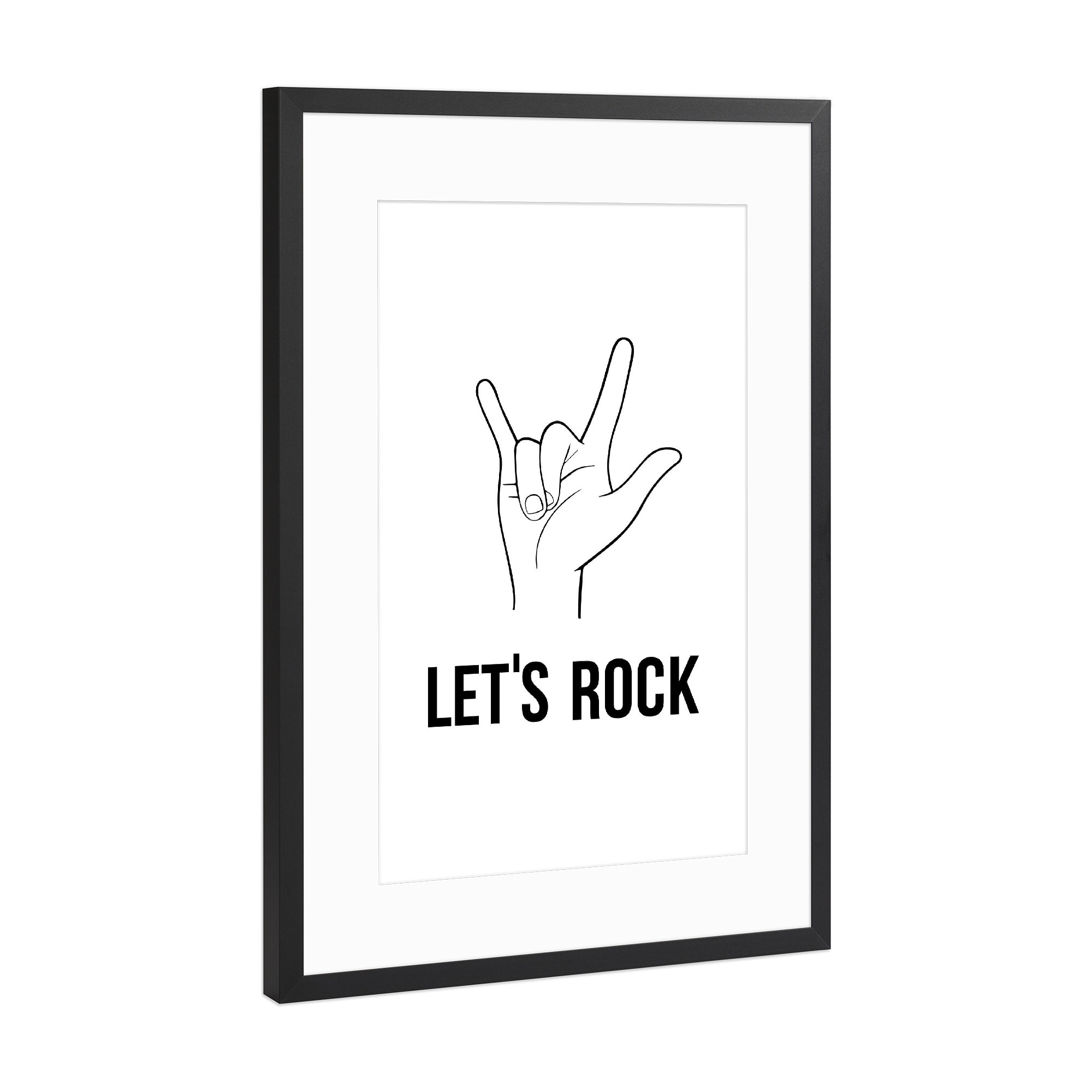 Poster mit Rahmen Schwarz (Metallic) "Rock!" artboxONE - Typografie,Schwarzweiß,Musik,Männer