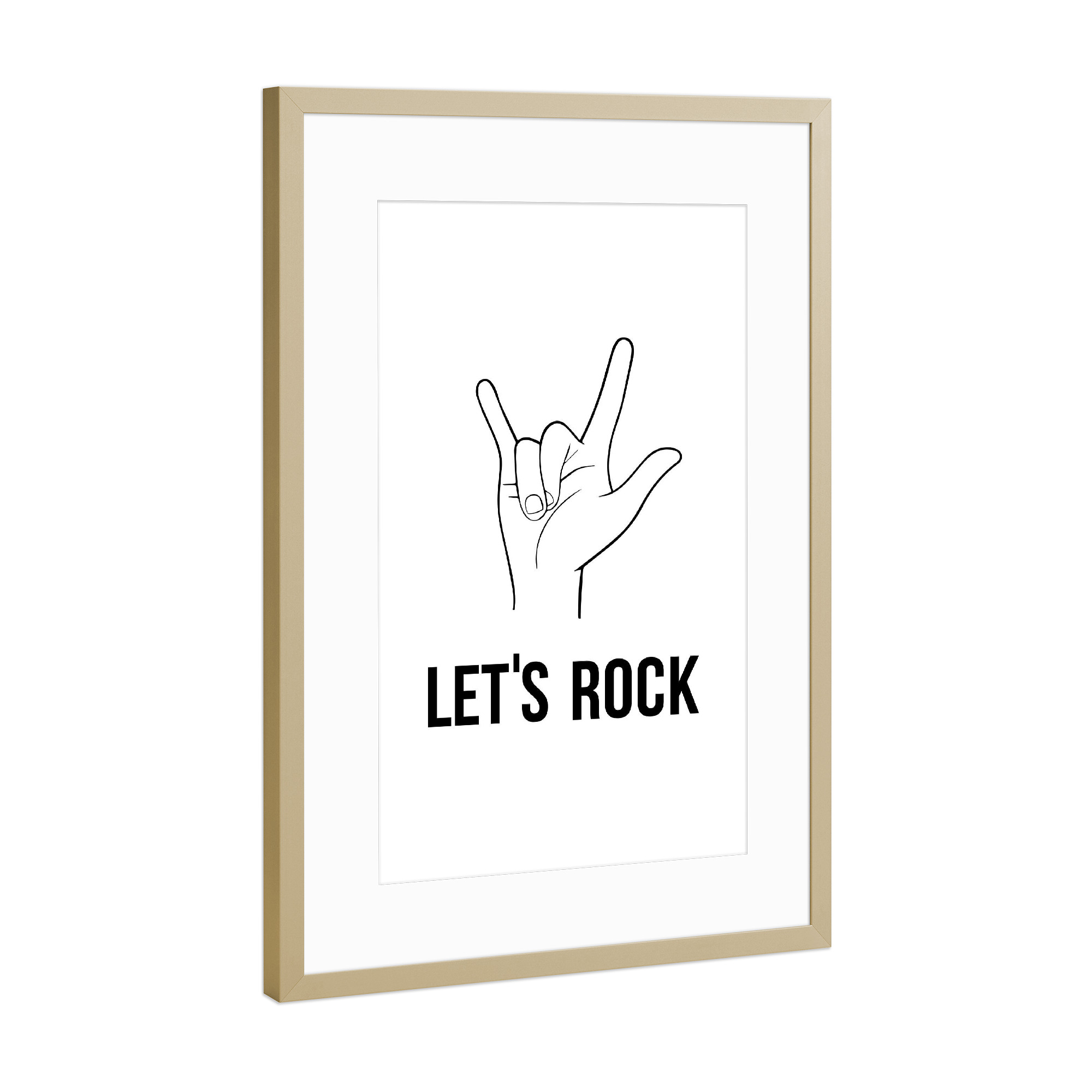 Poster mit Rahmen Gold "Rock!" artboxONE - Typografie,Schwarzweiß,Musik,Männer
