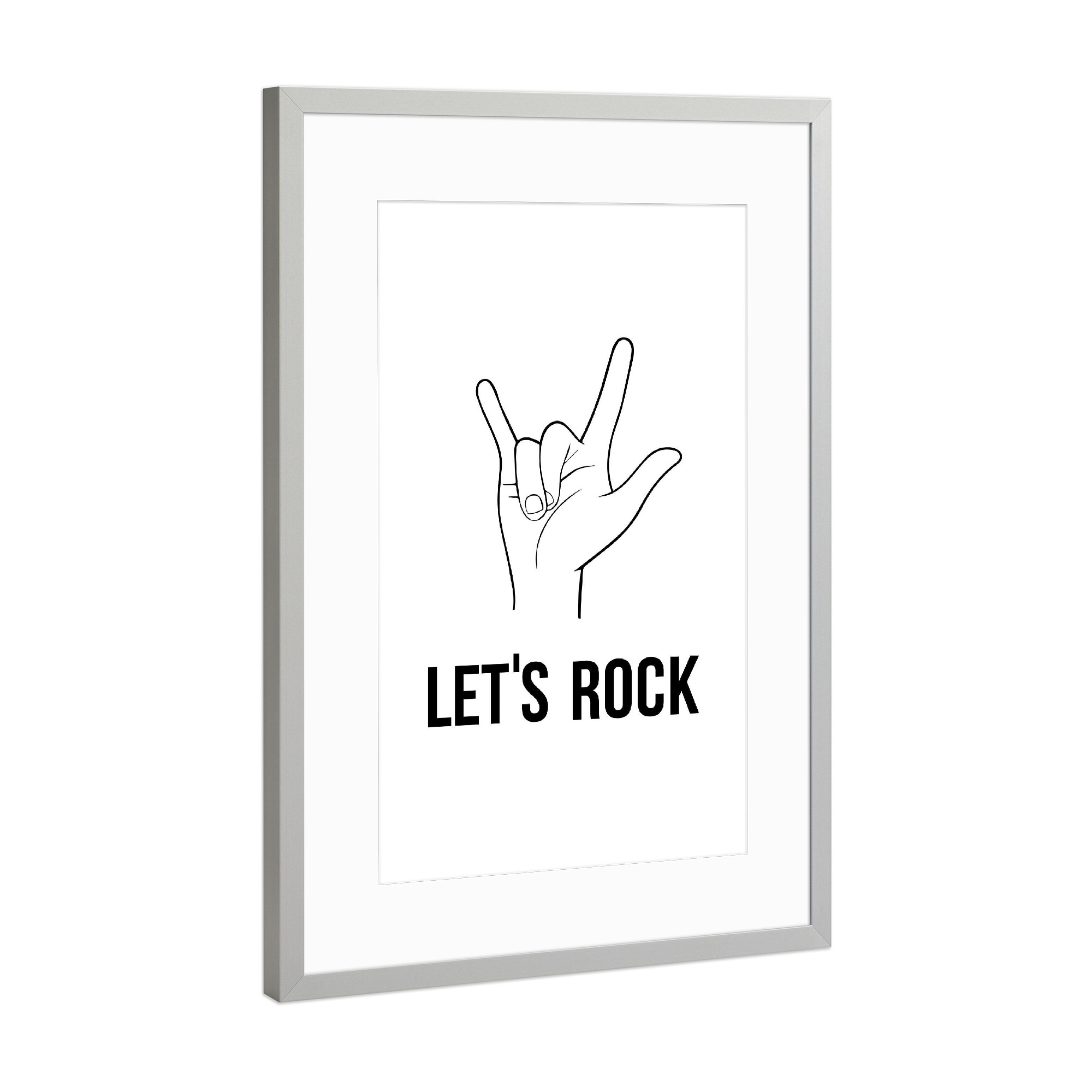 Poster mit Rahmen Silber "Rock!" artboxONE - Typografie,Schwarzweiß,Musik,Männer