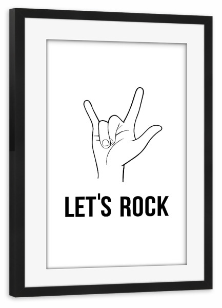 Poster mit Rahmen schwarz "Rock!" artboxONE - Typografie,Schwarzweiß,Musik,Männer