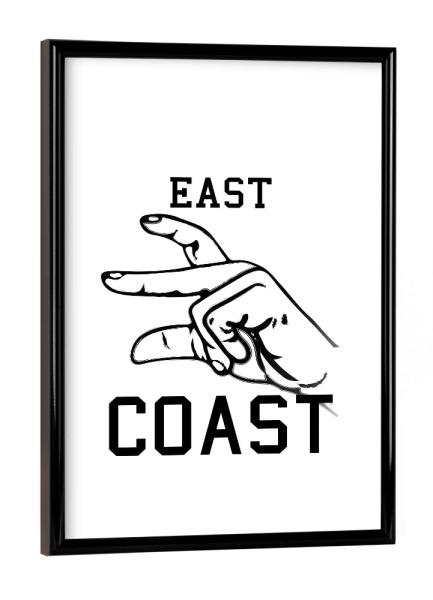 Poster mit schwarzem Rahmen "East Coast" artboxONE - Typografie,Schwarzweiß,Männer