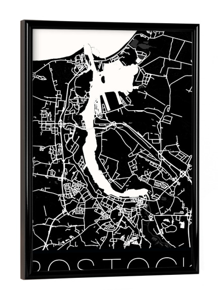 Poster mit schwarzem Rahmen "Retro Map of Rostock Germany 4" artboxONE - Städte,Reise,Schwarzweiß,Städte / Weitere,Kartografie