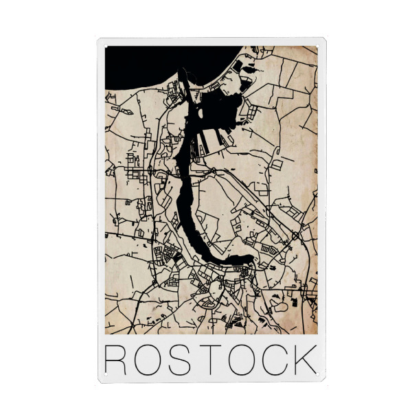 Holzbild "Retro Map of Rostock Germany" artboxONE - Städte,Reise,Schwarzweiß,Städte / Weitere - Retro,Map,Rostock,Germany,Vintage
