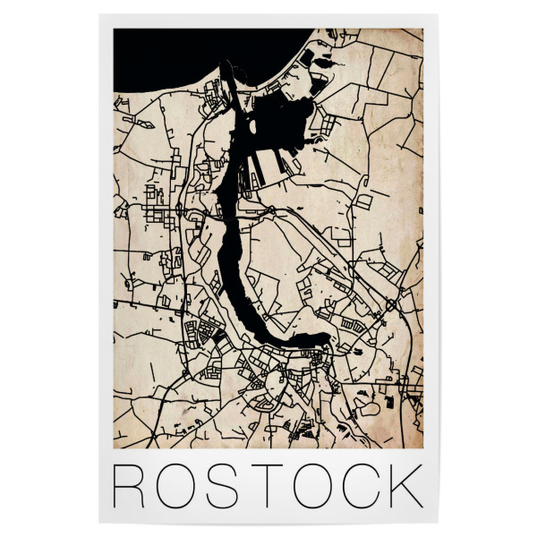 Poster 30x20 cm "Retro Map of Rostock Germany" artboxONE - Städte,Reise,Schwarzweiß,Städte / Weitere - Retro,Map,Rostock,Germany,Vintage
