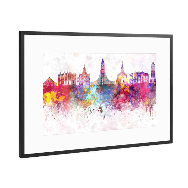 Poster mit Rahmen Schwarz (Metallic) "Reykjavik skyline in watercolor" artboxONE - Städte,Reise,Abstrakt,Architektur