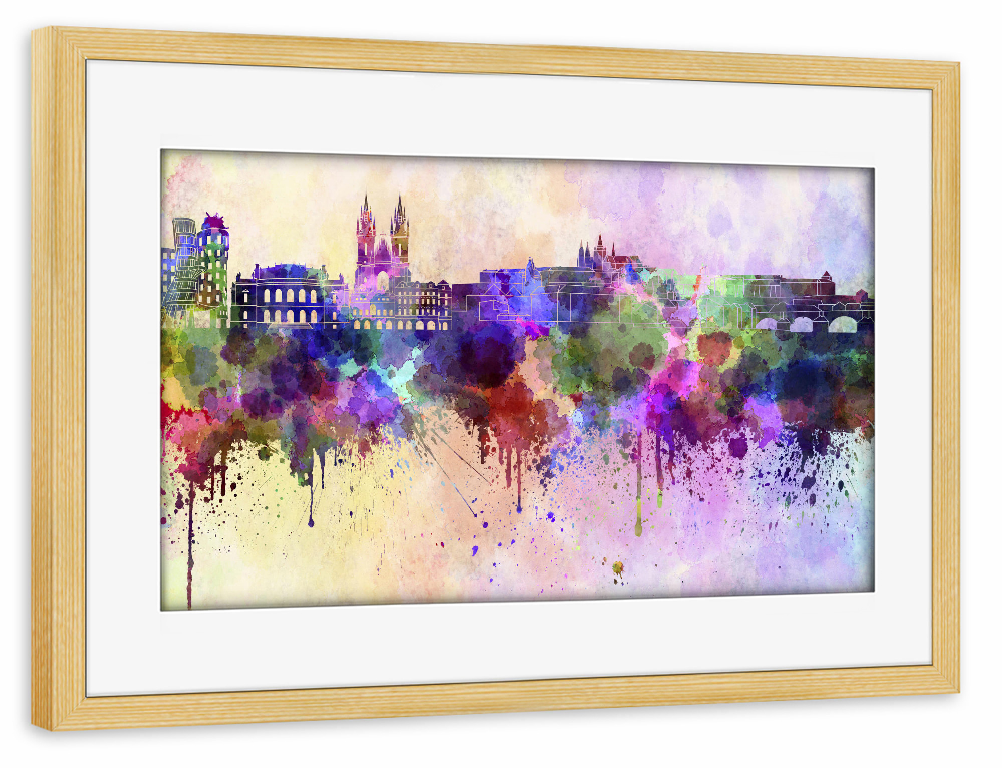 Poster mit Rahmen kiefer "Prague skyline in watercolor" artboxONE - Städte,Reise,Abstrakt,Architektur