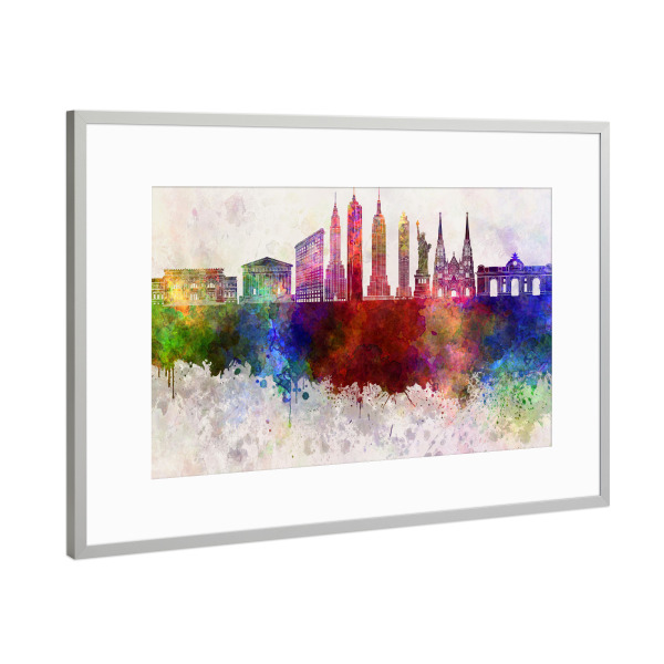 Poster mit Rahmen Silber "New York V3 skyline in watercolor" artboxONE - Städte / New York,Tiere,Abstrakt,Architektur