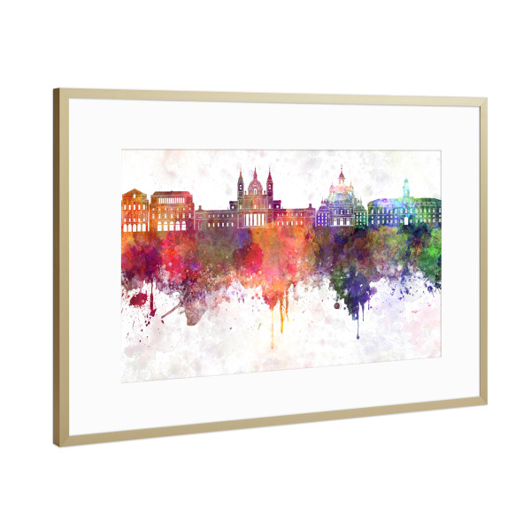 Poster mit Rahmen Gold "Madrid V2 skyline in watercolor" artboxONE - Städte,Reise,Abstrakt,Architektur