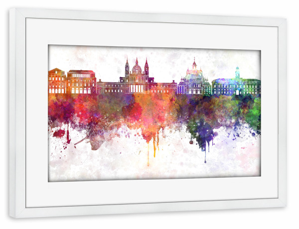Poster mit Rahmen weiß "Madrid V2 skyline in watercolor" artboxONE - Städte,Reise,Abstrakt,Architektur
