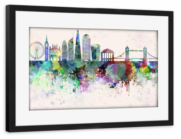 Poster mit Rahmen schwarz "London V2 skyline in watercolor" artboxONE - Städte / London,Reise,Abstrakt,Architektur