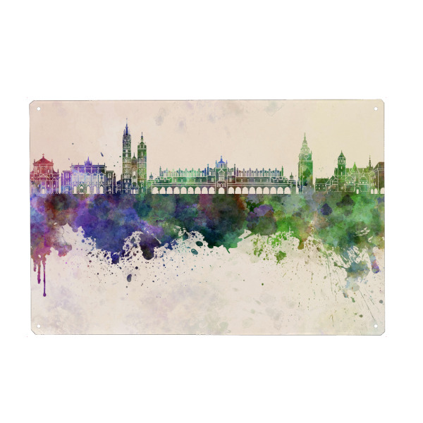 Holzbild "Krakow skyline in watercolor" artboxONE - Städte,Reise,Abstrakt,Architektur