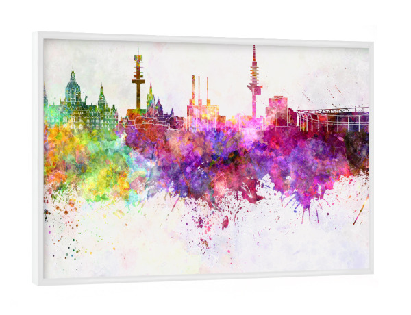 Poster mit weißem Rahmen "Hannover skyline in watercolor" artboxONE - Städte,Reise,Abstrakt,Architektur