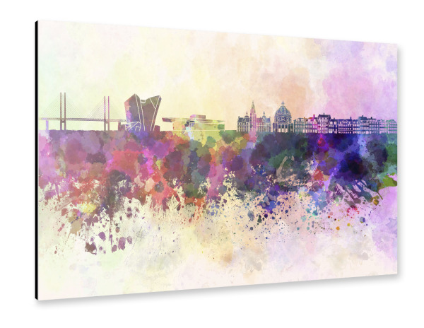 Alu-Dibond "Copenhagen skyline in watercolor" 30x20 cm artboxONE