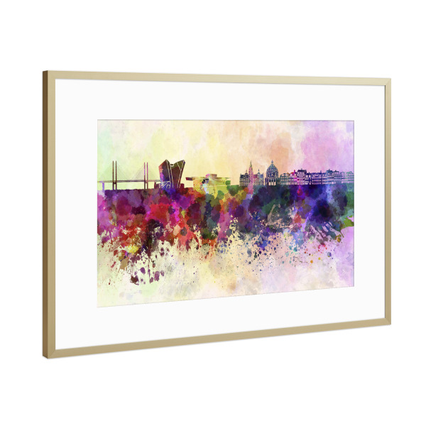 Poster mit Rahmen Gold "Copenhagen skyline in watercolor" artboxONE - Städte,Reise,Abstrakt,Architektur