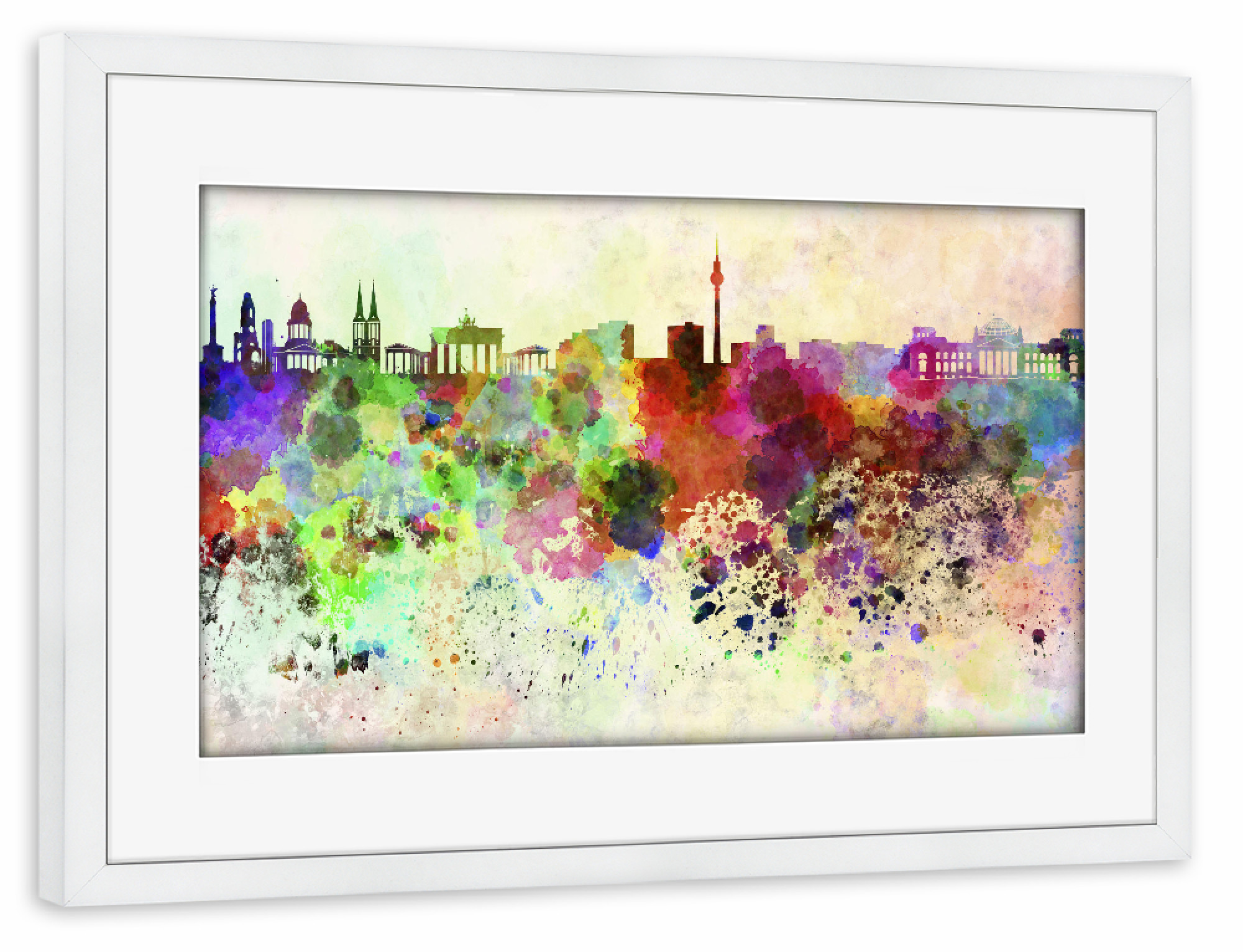 Poster mit Rahmen weiß "Berlin skyline in watercolor 2" artboxONE - Städte,Reise,Abstrakt,Architektur