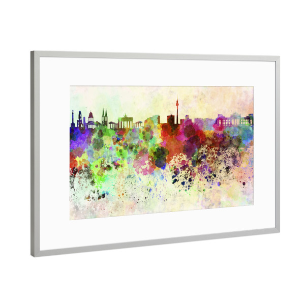 Poster mit Rahmen Silber "Berlin skyline in watercolor 2" artboxONE - Städte,Reise,Abstrakt,Architektur